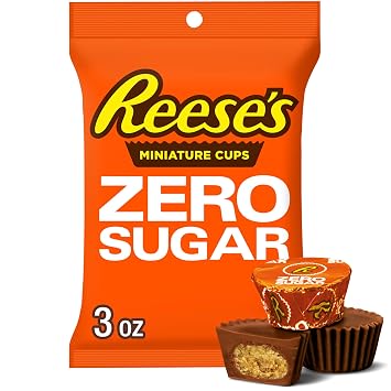 Reeses Zero Sugar Miniatures Chocolate Peanut Butter Cups, Candy Bag, 3 oz