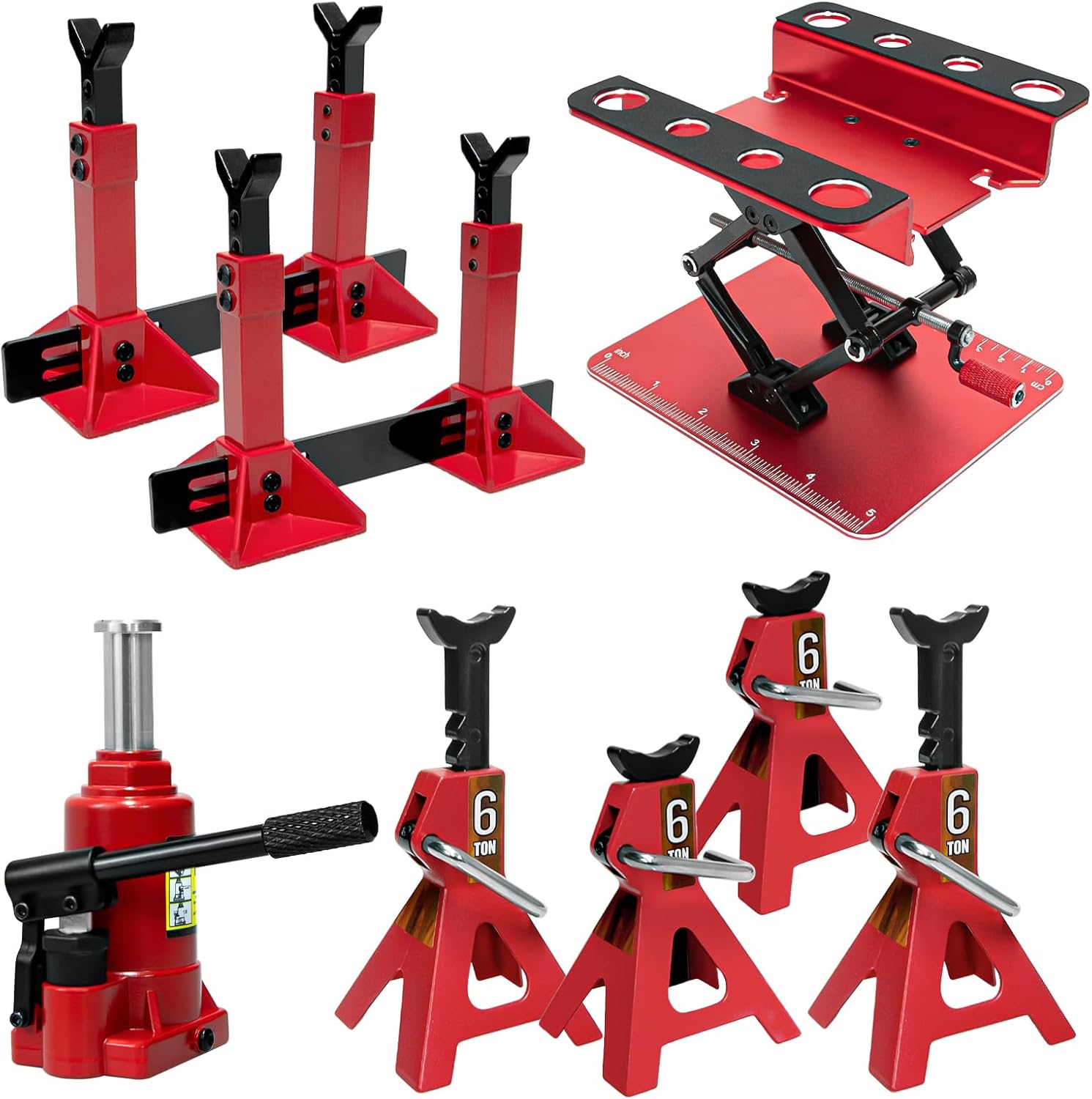 LRFHL RC Car Jack Stand Metal 6 Ton Simulation Crawler Truck Adjustable Lifting Jack Repair Workstation RC Decoration Accessories for 1/8 1/10 1/12 Scale RC Car Upgrade