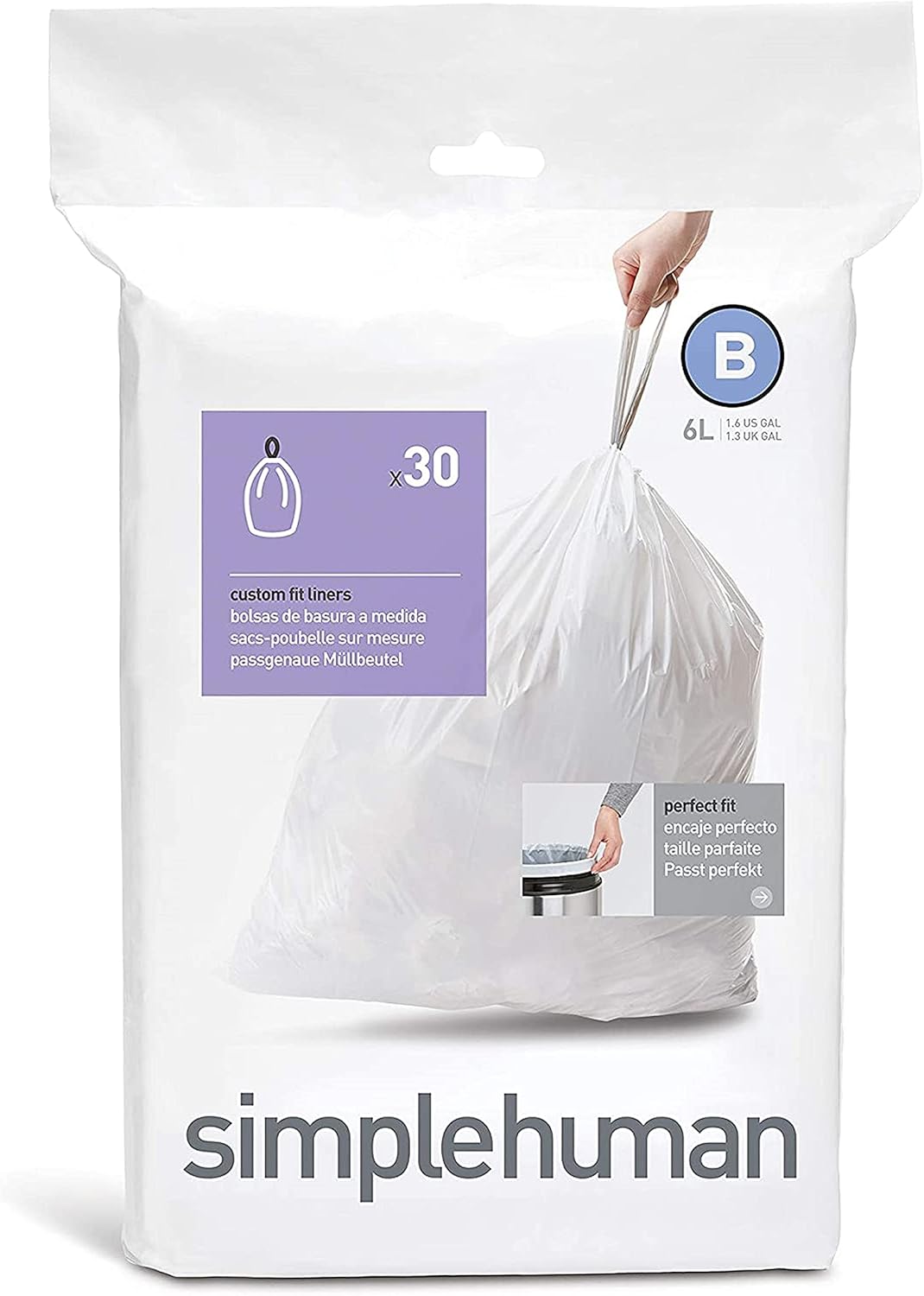 simplehuman Code B Drawstring Trash Bags, 6 Liter / 1.6