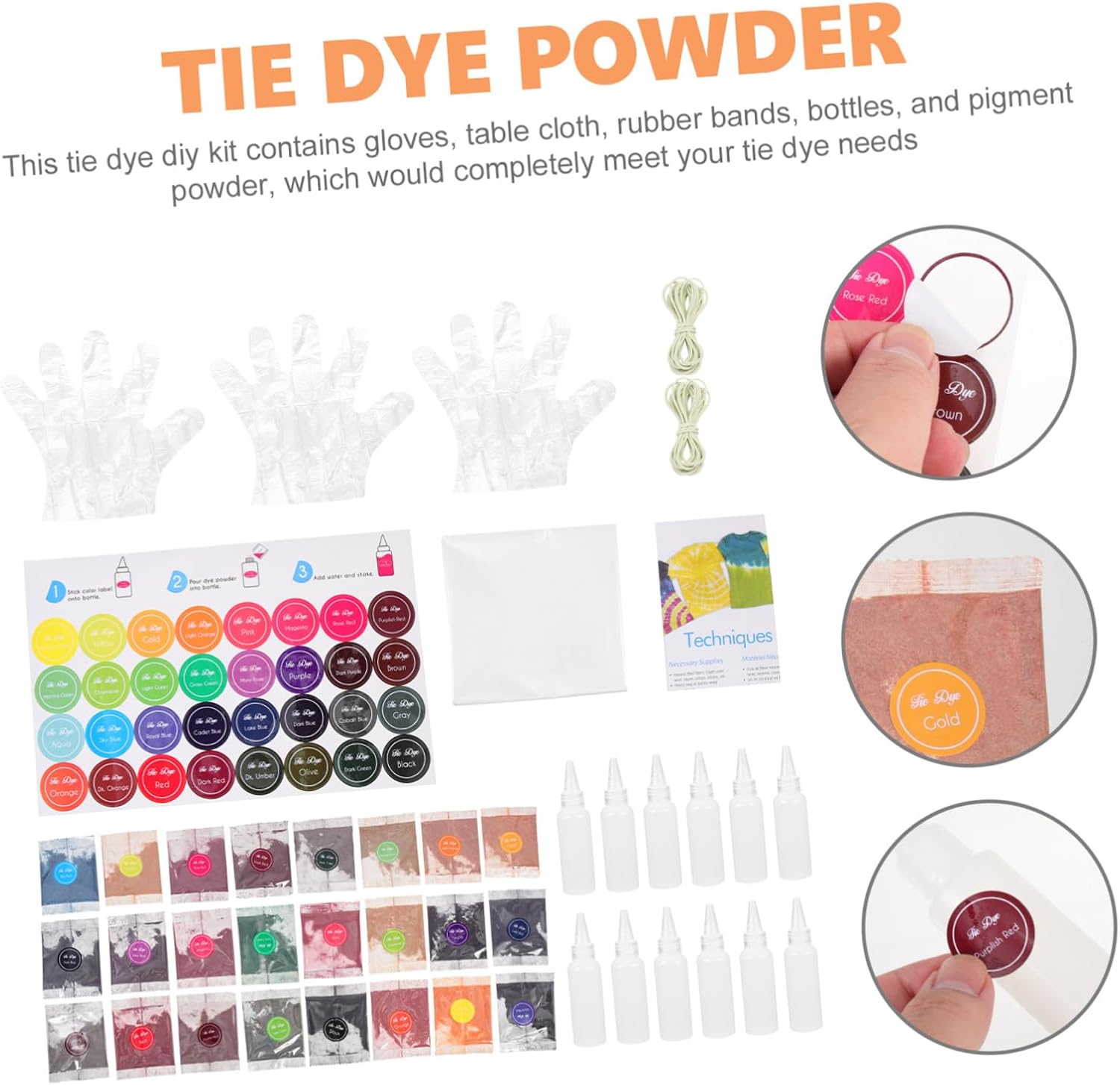 Mipcase Tie Dye Kit with 24 Vibrant Color Powder Packets for Clothing and Socks, 60ml Dye Capacity, Suitable and Adults, for Summer Camp and DIY Fabric Decorating