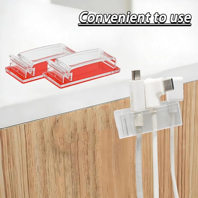 50 unidades de clips autoadhesivos para cables, organizadores de cables para TV, PC y Ethernet bajo el escritorio, para hogar y oficina (transparentes) miniatura 4