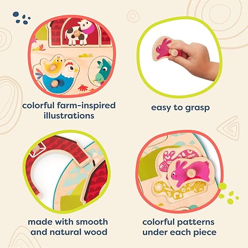 Miniatura 4 de B. Juguetes  Rompecabezas de madera  Rompecabezas de granja  Rompecabezas de animales para niños pequeños  8 piezas gruesas  18 meses +  Animal