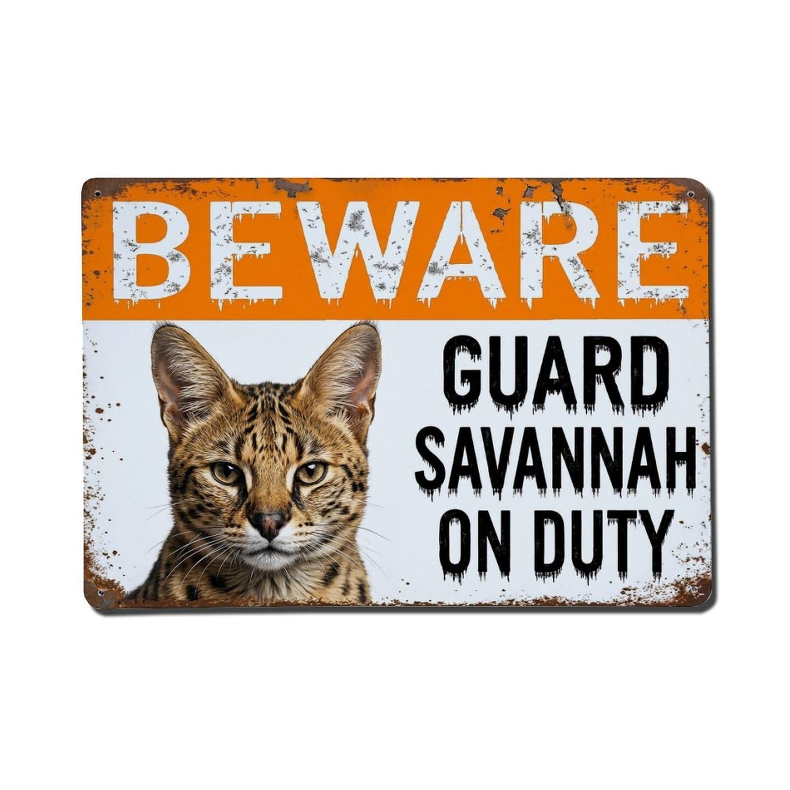 Vintage Funny Savannah Guard Beware of Cat Deck Metal Tin Sign