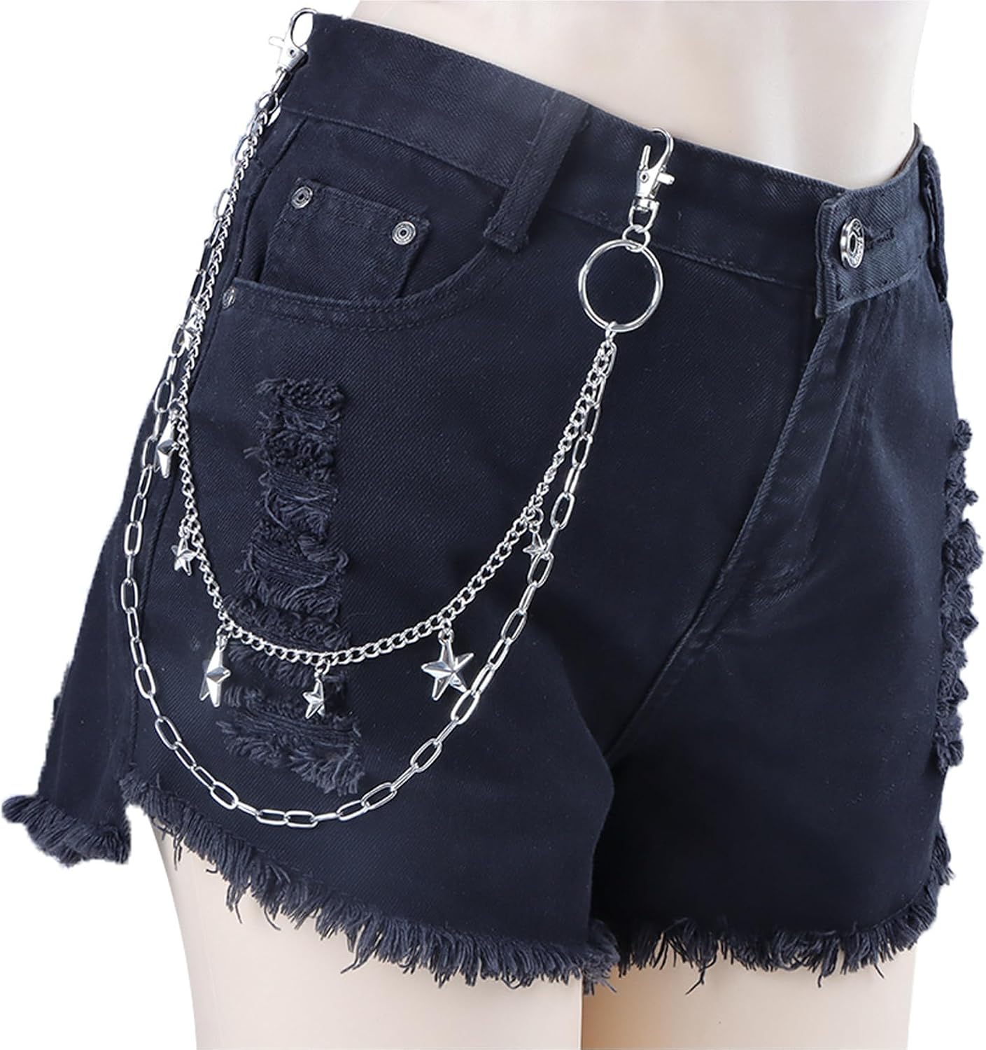 AceFun Punk Pants Chain Hip Hop Y2K Stars Cross Sword Rivet Charm Layered Jeans Chains Silver Wallet Chain Pocket Chain Key Chain Shoes Chain Handbag Chain Vintage Rock Chains for Women Men Festival Jewelry Clothing Accessories