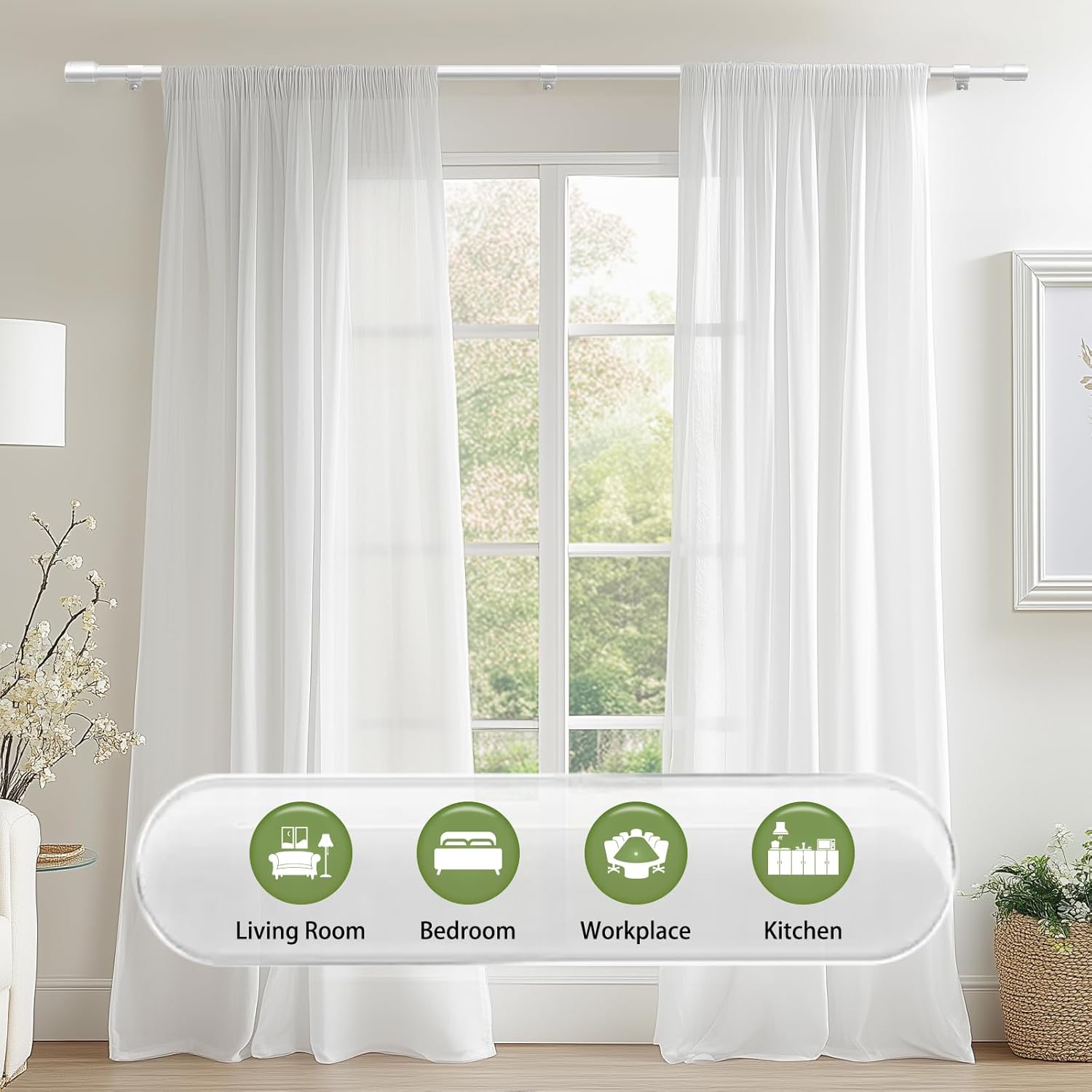 5/8” Diameter Curtain Rods 30-90 Inch, for 30-84 Inch Windows, Adjustable Splicing White Curtain Rods for Windows with Brackets, Window Rod Long Small Curtains Rod, 2 Pack
