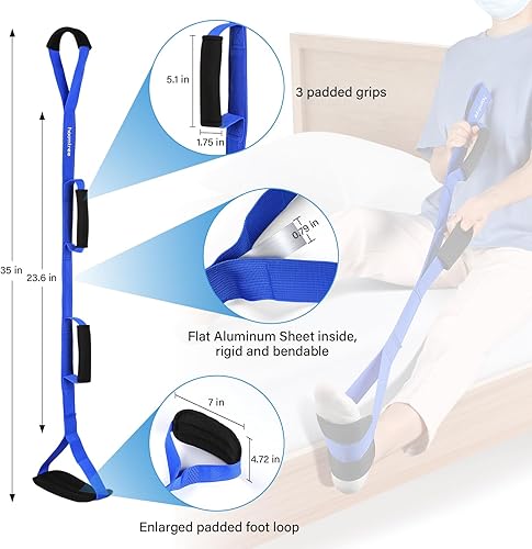 Miniatura 39 de Correa de levantamiento de piernas de 39 pulgadas de largo con asas acolchadas y bucle para los pies, kit de recuperación de cirugía de reemplazo