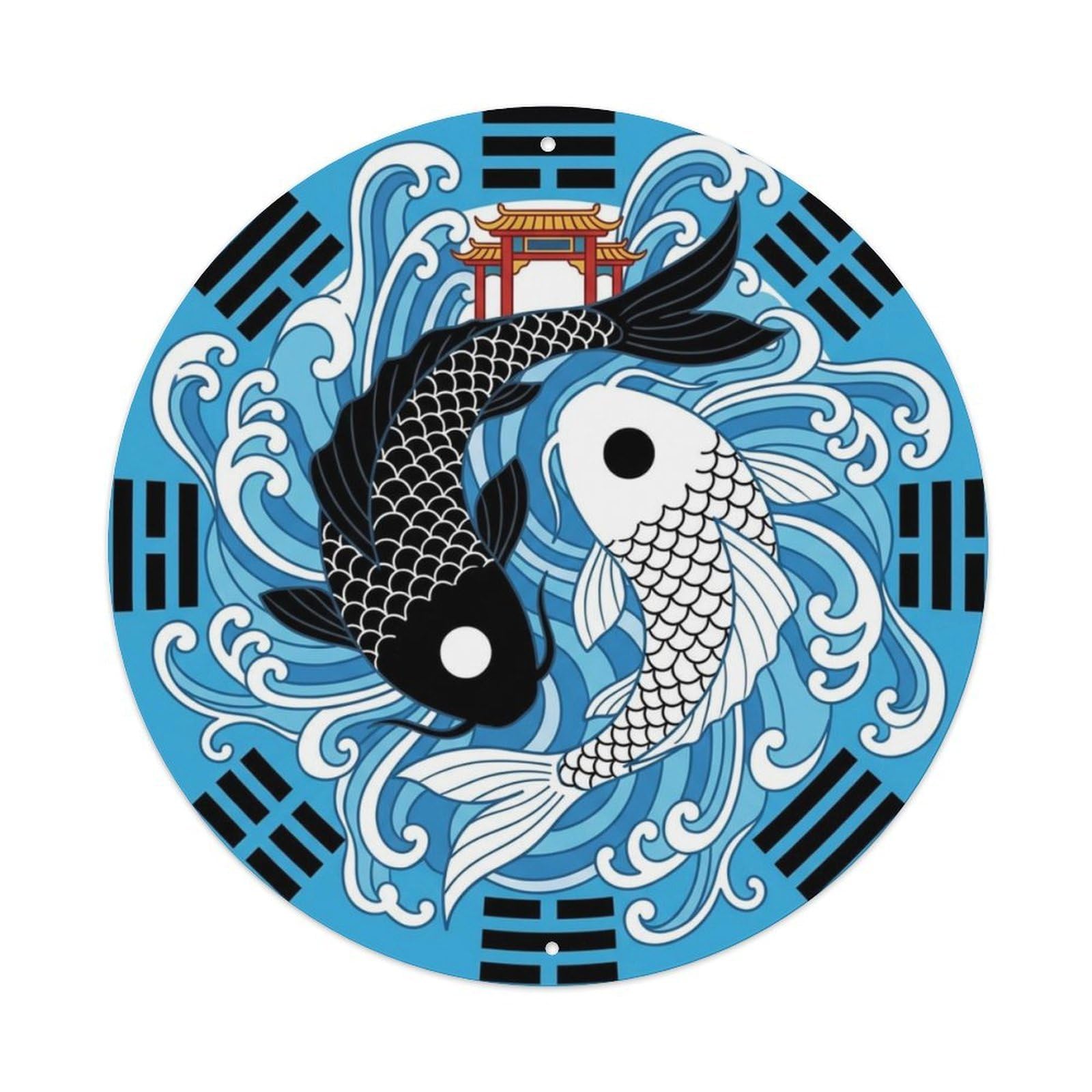 Metal Tin Sign Tai Chi Koi Fish Dragon Gate Leap Success Achievement