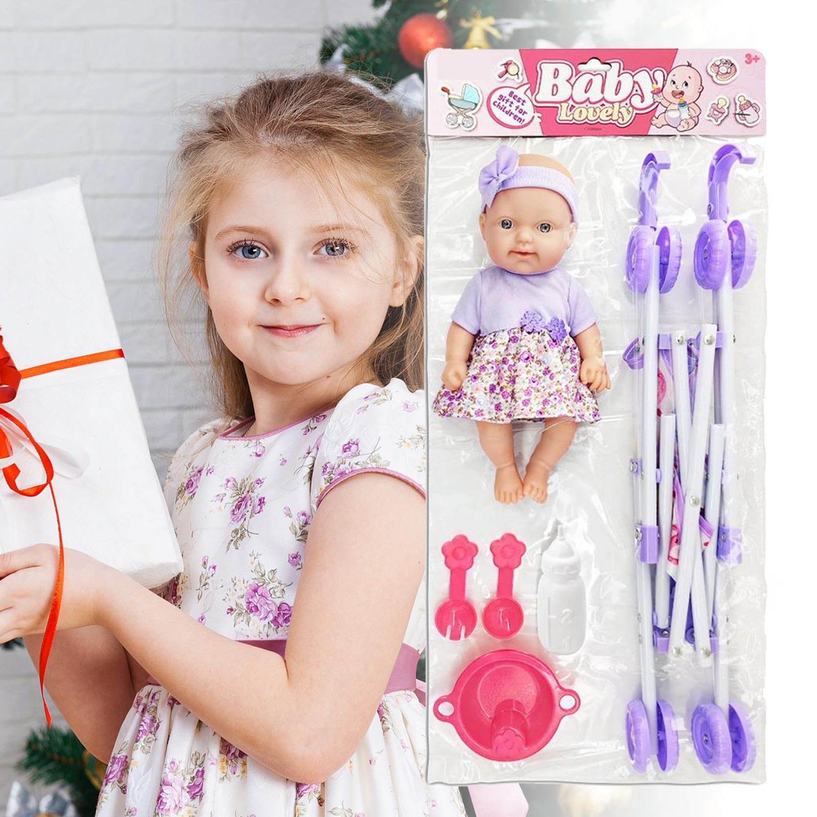 Cochecito - Accesorios para bebé Juego Realista, Juego de muñecas de 10 Pulgadas, de imitación Infantil | Kit s para niña niño 3+ años Juego rol