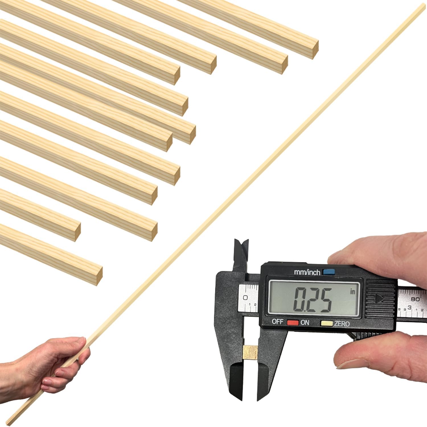 200 Pack, Wood Square Dowels 1/4 Inch x 36 Straight Smooth Pine Wood by CraftySticks, Made and Sustainably Sourced in The USA