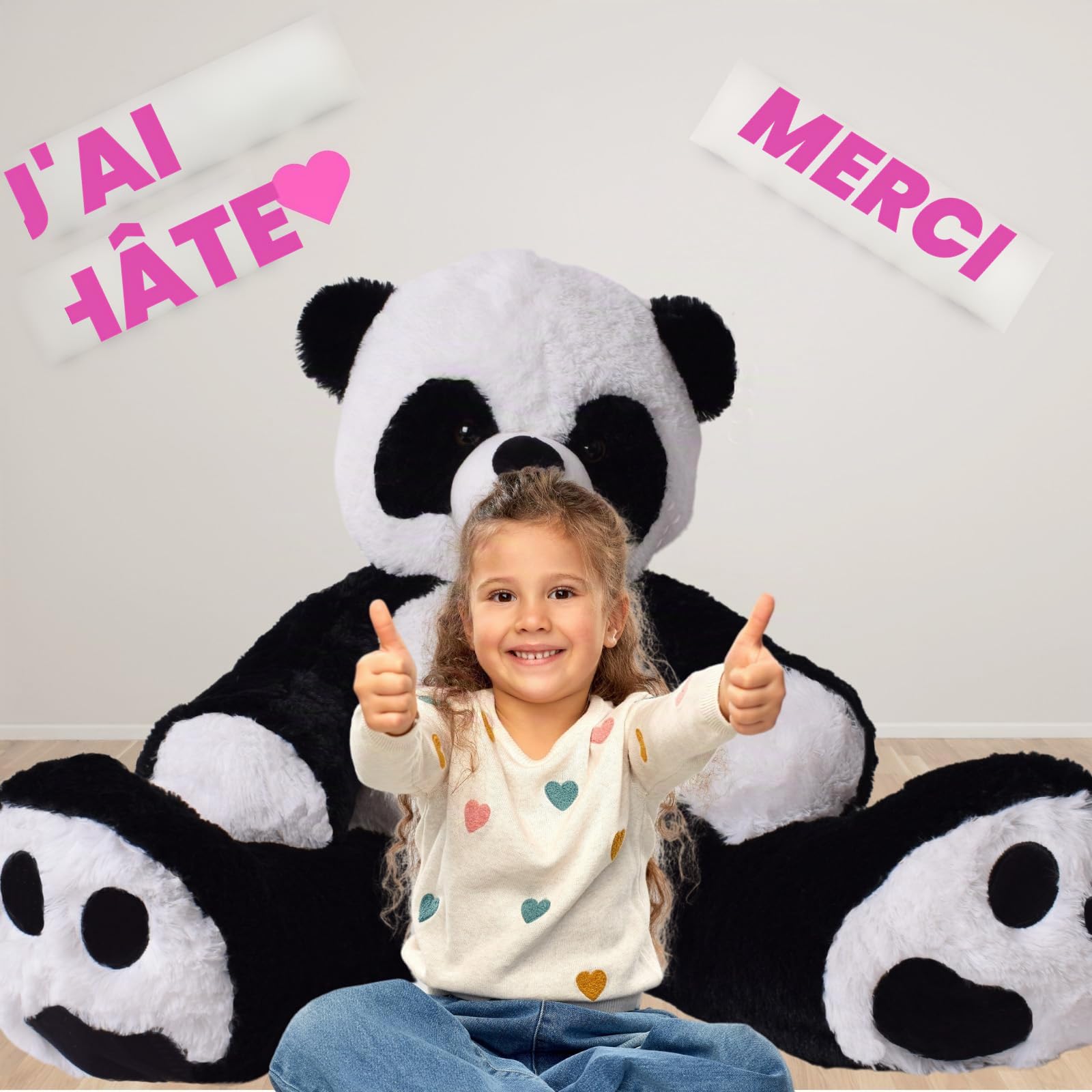 TE-Trend Peluche panda XXL 100 cm, peluche de qualité supérieure, un excellent cadeau pour les enfants et les adultes, un ours géant pour un plaisir de câlin incomparable et des moments affectueux.