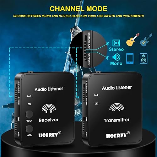 Miniatura 3 de Hoerev Sistema de monitor inalámbrico en el oído, equipo de estudio, sistema profesional transmisor de guitarra con batería recargable para estudio