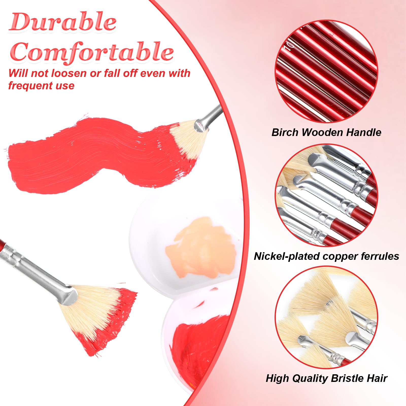 7 pennelli a ventaglio per pittura, set di pennelli a ventaglio con setole naturali e manico lungo, pennello professionale a forma di ventaglio, morbido, anti-spargimento, per pittura acrilica, olio