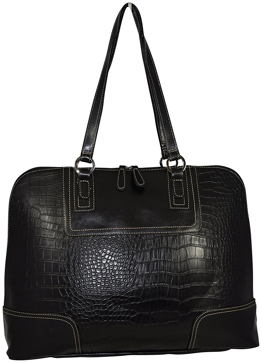 Ultimate Work Tote, "Julia Exotic" Faux Croco Business Women's 15" Laptop Dome Tote Bag With Padded Compartment - Black