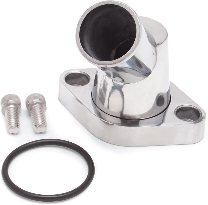 Carcaça da válvula termostática Edelbrock 4817 cromada articulada