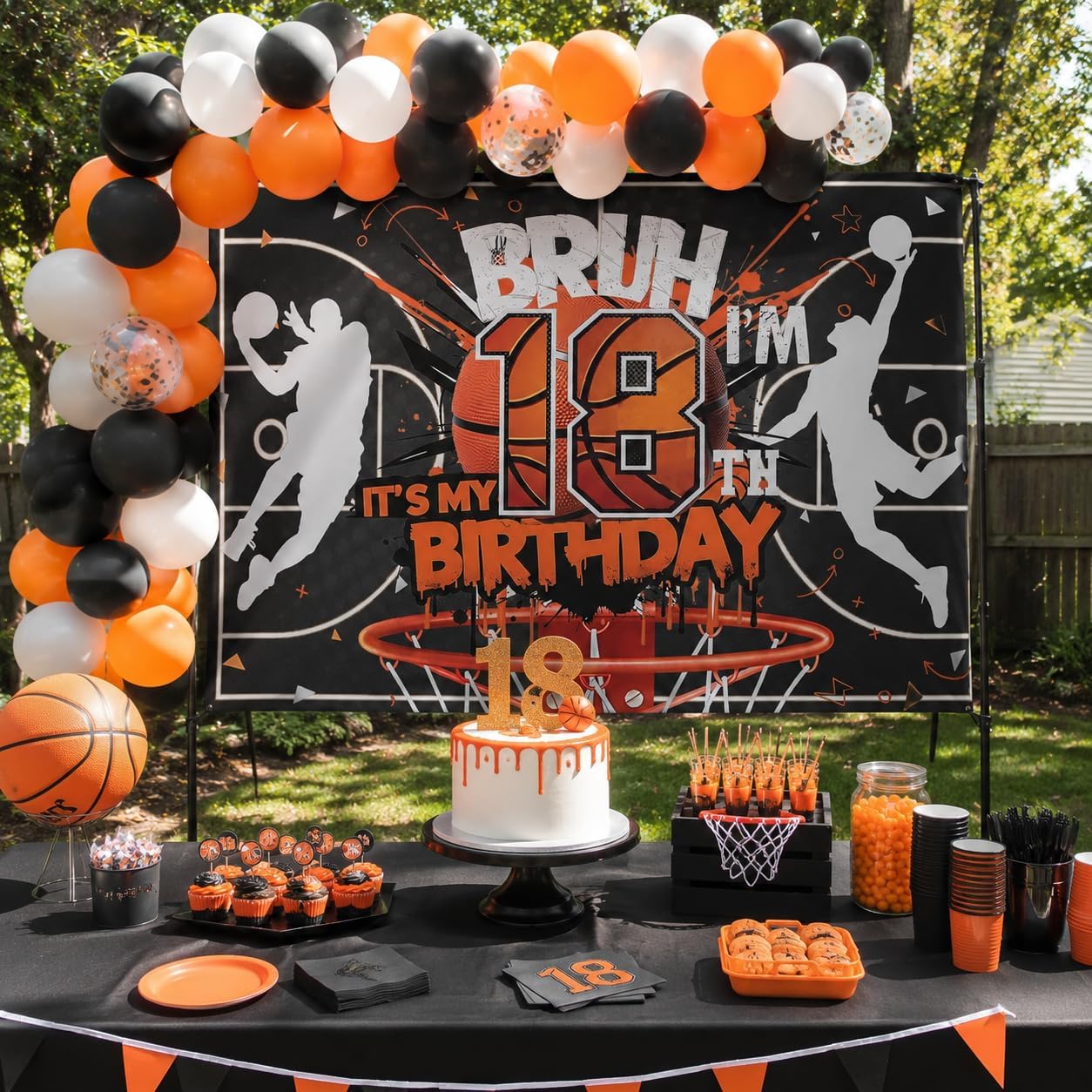 Basketball 18th Birthday Backdrop Banner Basketball Happy Birthday Banner Photo Background 18th Birthday Basketball Party Banner Decorations Background Party Supplies image 2