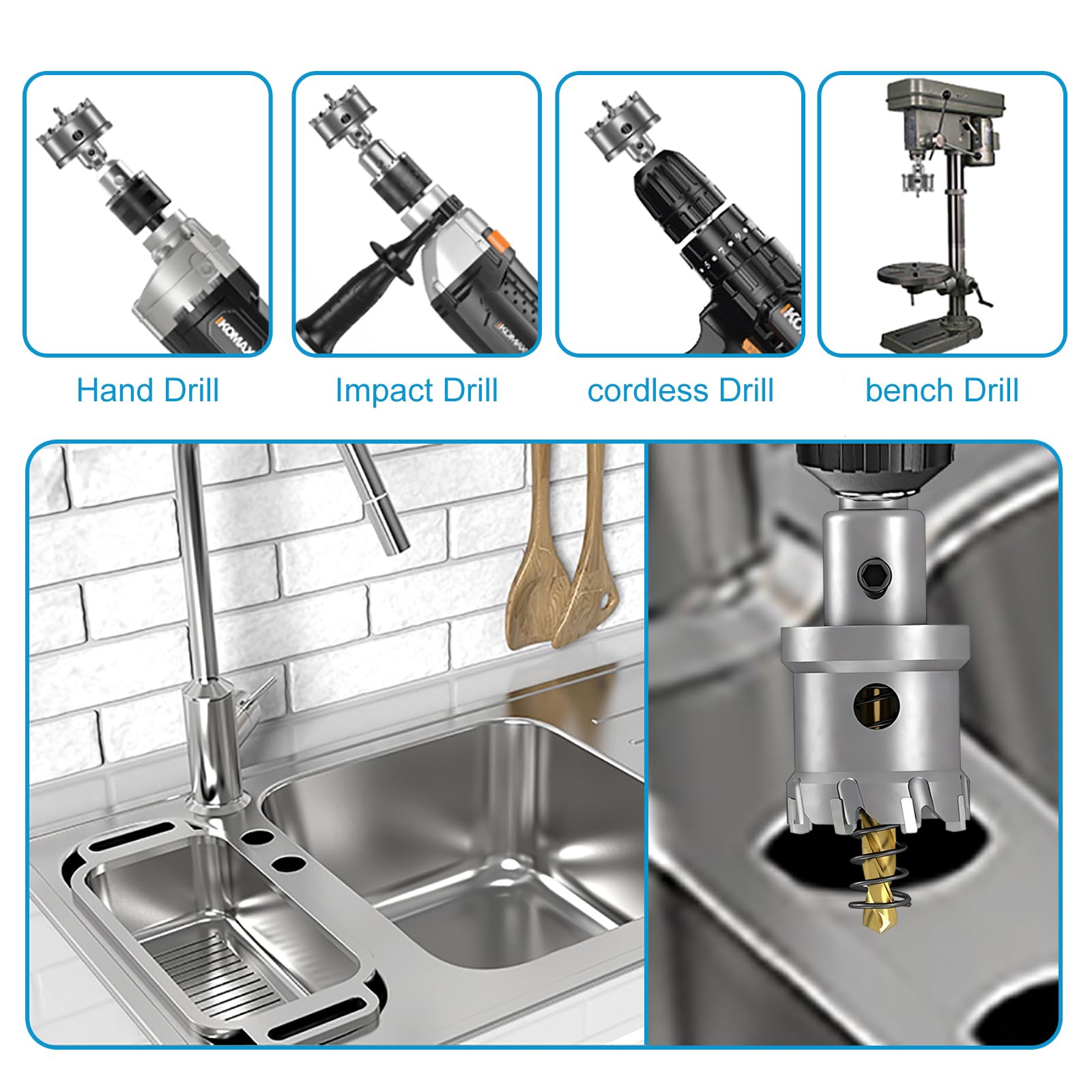 TCT - Set di seghe a tazza da 100 mm, con punta in carburo di tungsteno, resistenti, per acciaio inossidabile, acciaio dolce, rame, ferro, ottone, plastica e altro ancora, con punte pilota placcate in