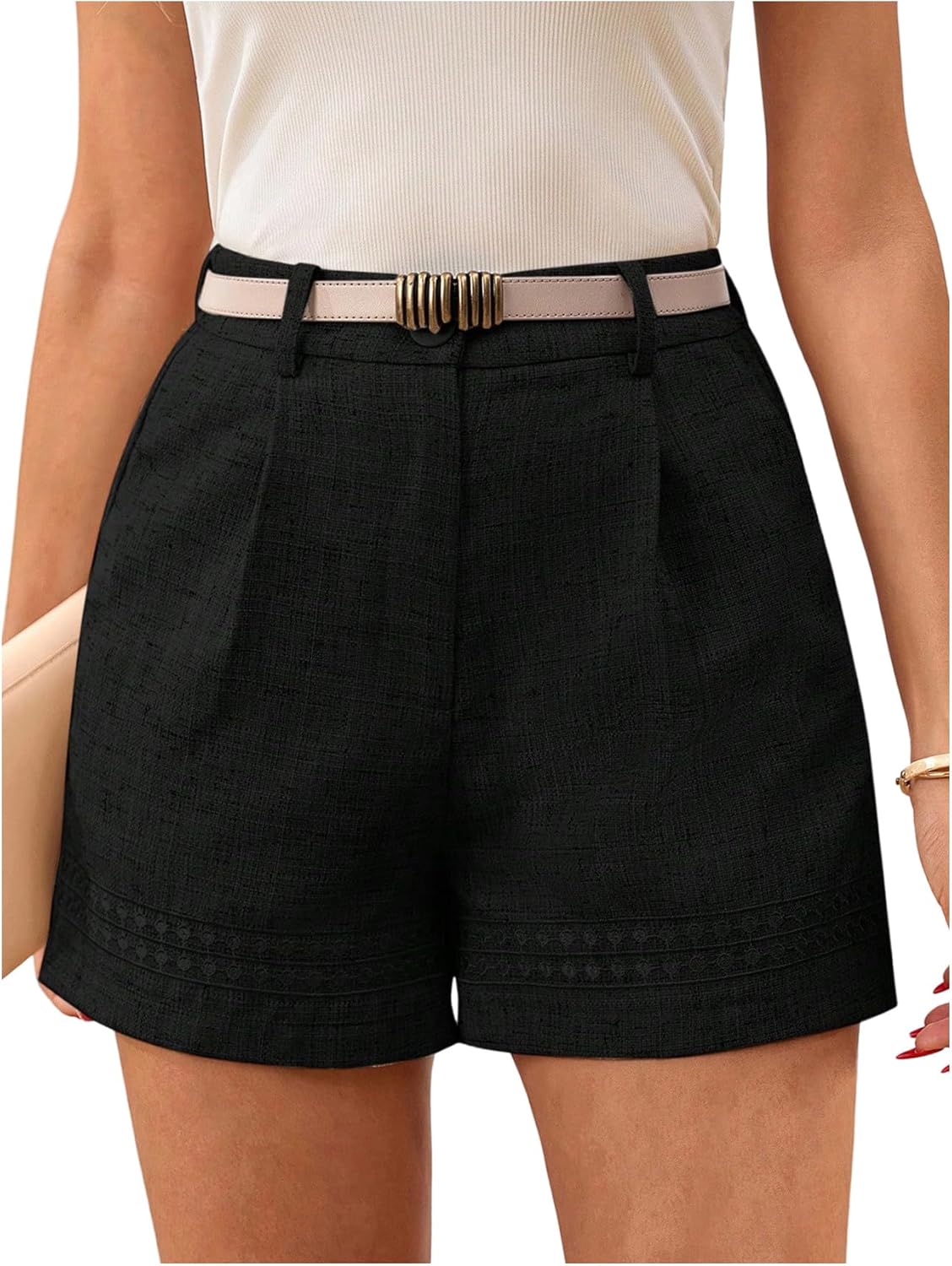 MakeMeChic Women's Summer Dressy Casual Shorts Plaid Elastic High Waisted Tailored Shorts Work Wide Leg Mini Shorts