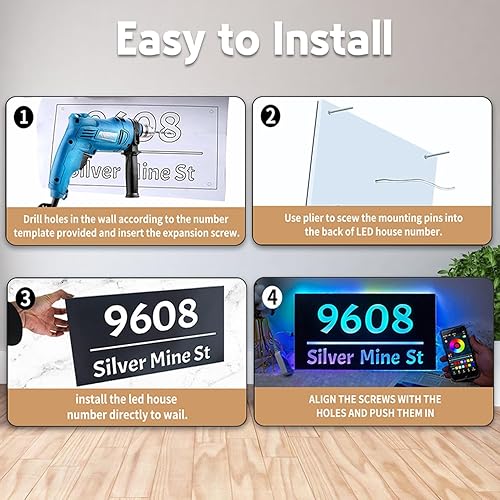 Miniatura 5 de Letrero de dirección solar personalizado para exterior, letrero de número de casa con retroiluminación LED, placa de dirección de metal impermeable