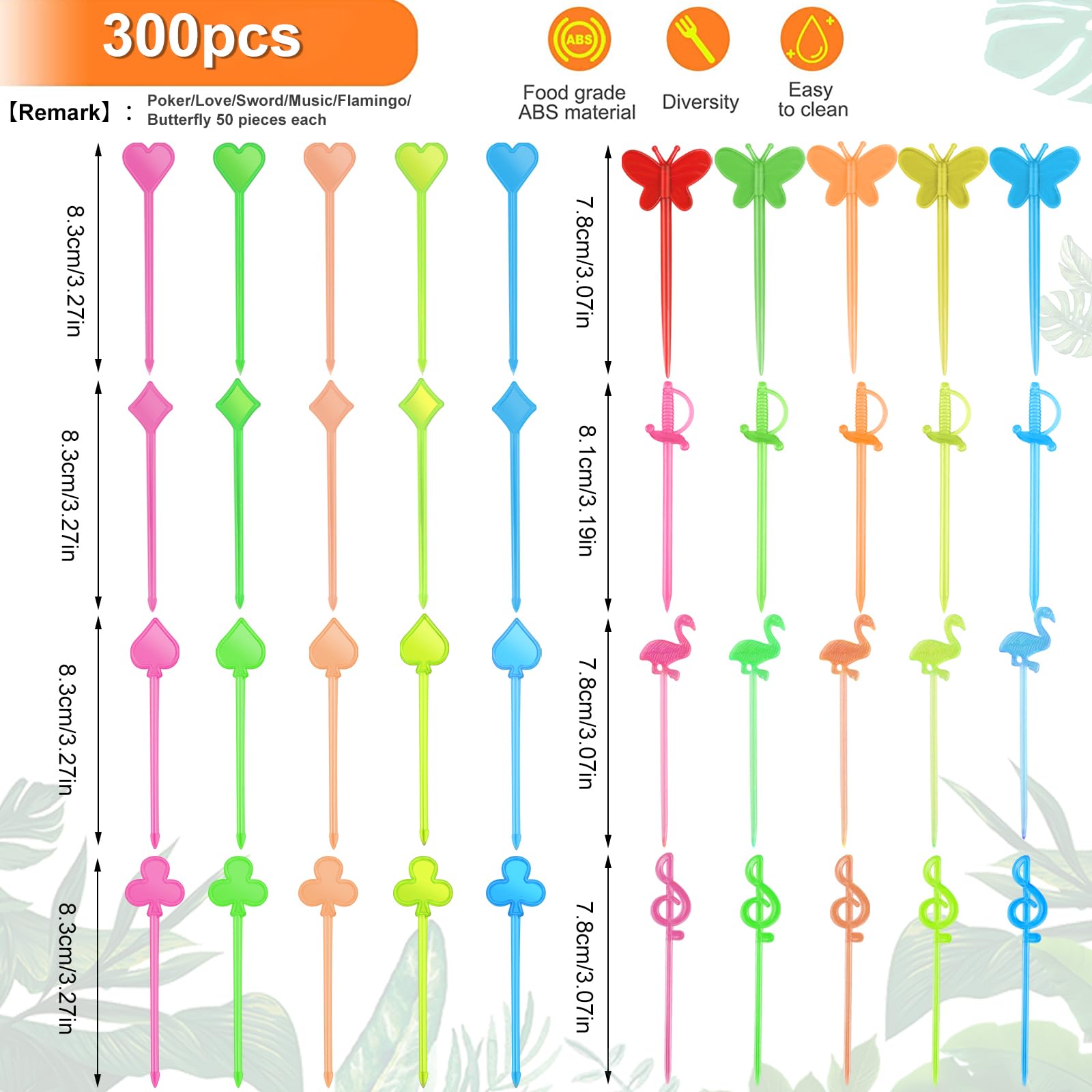 300 forchette da frutta per bambini, spiedini per fingerfood per bambini, in plastica, per cibo, forchetta da frutta, spiedini, decorazione per torte, riutilizzabili