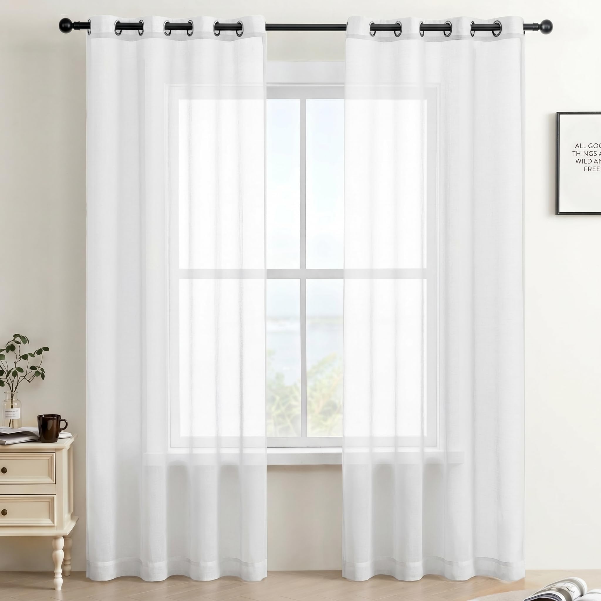 Gazal Vole White Voile Curtains for Living Room – Premium Anti-Wrinkle Eyelet Net Curtains, Semi-Sheer Privacy Panels for Bedroom, Bay Window & Patio Doors, Light Filtering Textured Drapes-52x95 inch