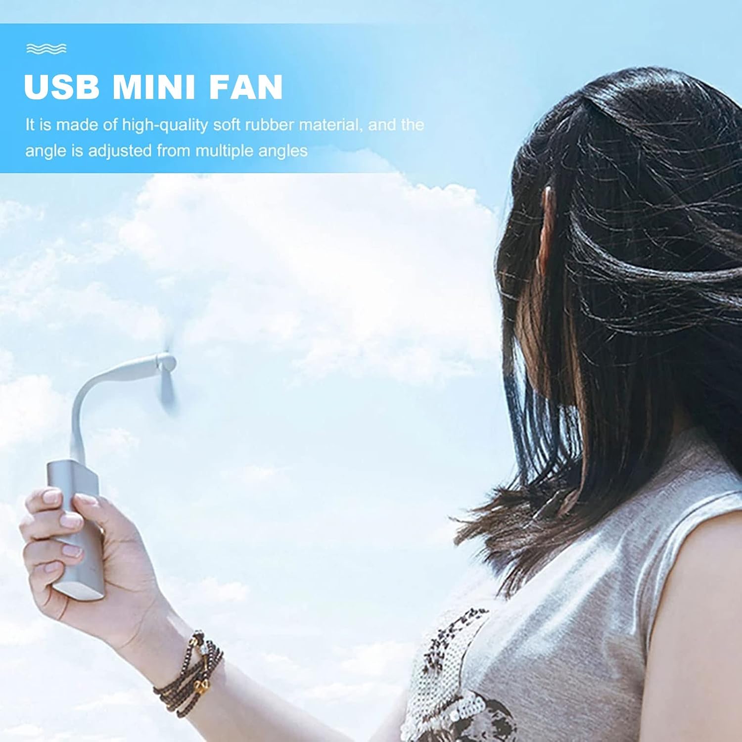 Sokelinn-six USB Flexible Fan, Mini Portable Cooling Fans USB Powered for Power Bank Laptop PC AC Charger - 2 Pack (White) image 5