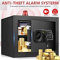 Vista 7 de 1.3 Cub Small Safes for Home Use Fire and Water Proof, Digital Security Box Fireproof Safe Box with Combination Lock, Smart Alarm System and