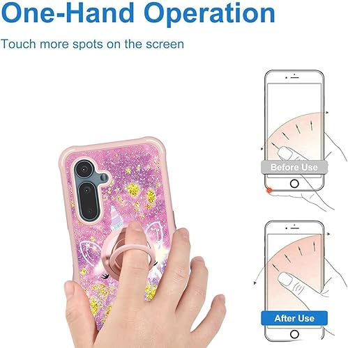 Miniatura 249 de Cricket Debut S2 - Funda compatible con AT&T Calypso 4 U380AC U380AA con protector de pantalla de vidrio templado, soporte de anillo, purpurina