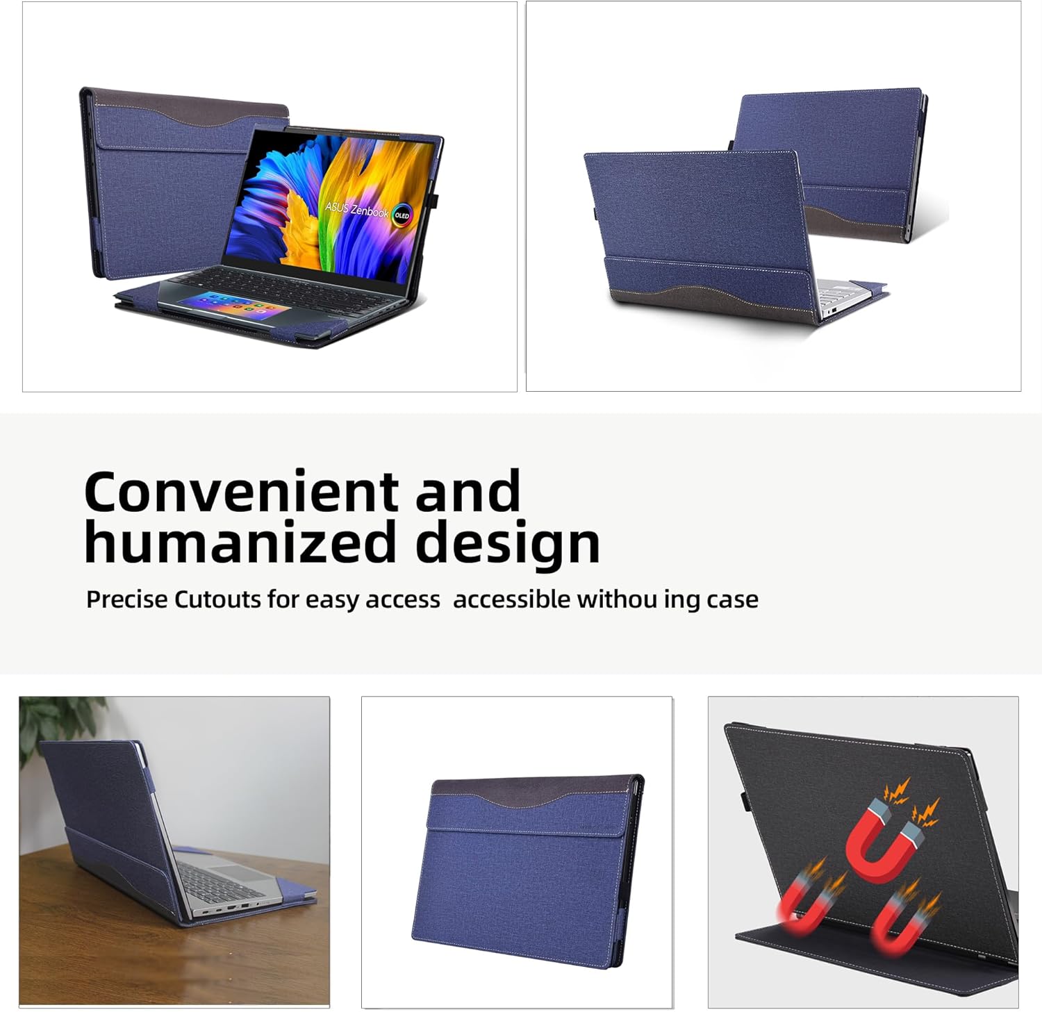 Laptop Cover for ASUS ASUS Zenbook 14X OLED UX5401|UX5401ZA|UX5400|UX5400ZB | UX5400ZF|Laptop 14” Case(Please Check the Model Table) PU Leather Inside Pocket Cover (Blue)