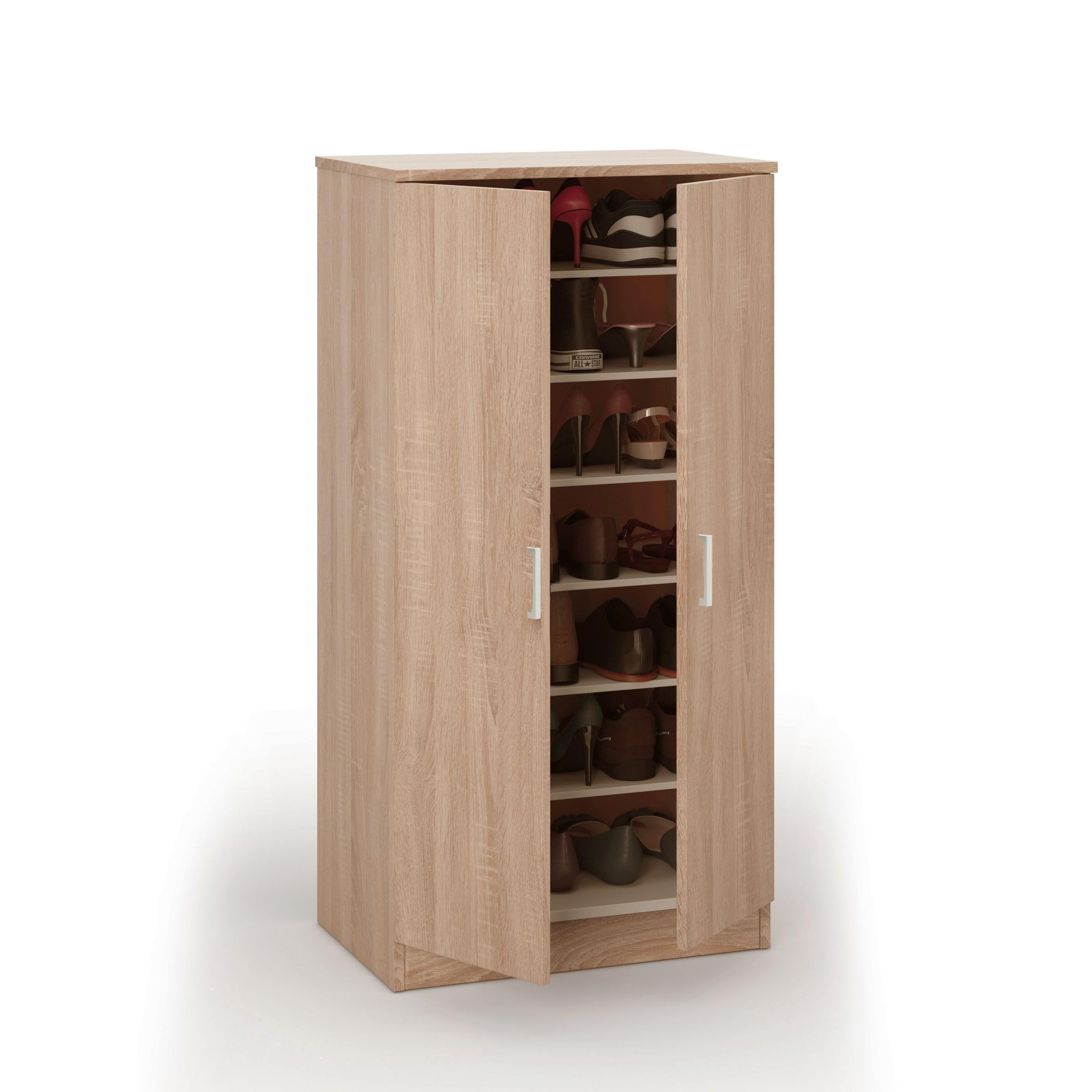 Bissolo Casa Scarpiera Salvaspazio Slim a 2 Ante, Armadio Multiuso in Melamina Rovere con 6 Ripiani, Mobile Ingresso per Casa e Cucina, Armadio per Camera da Letto e Bagno, 55x36x108 cm