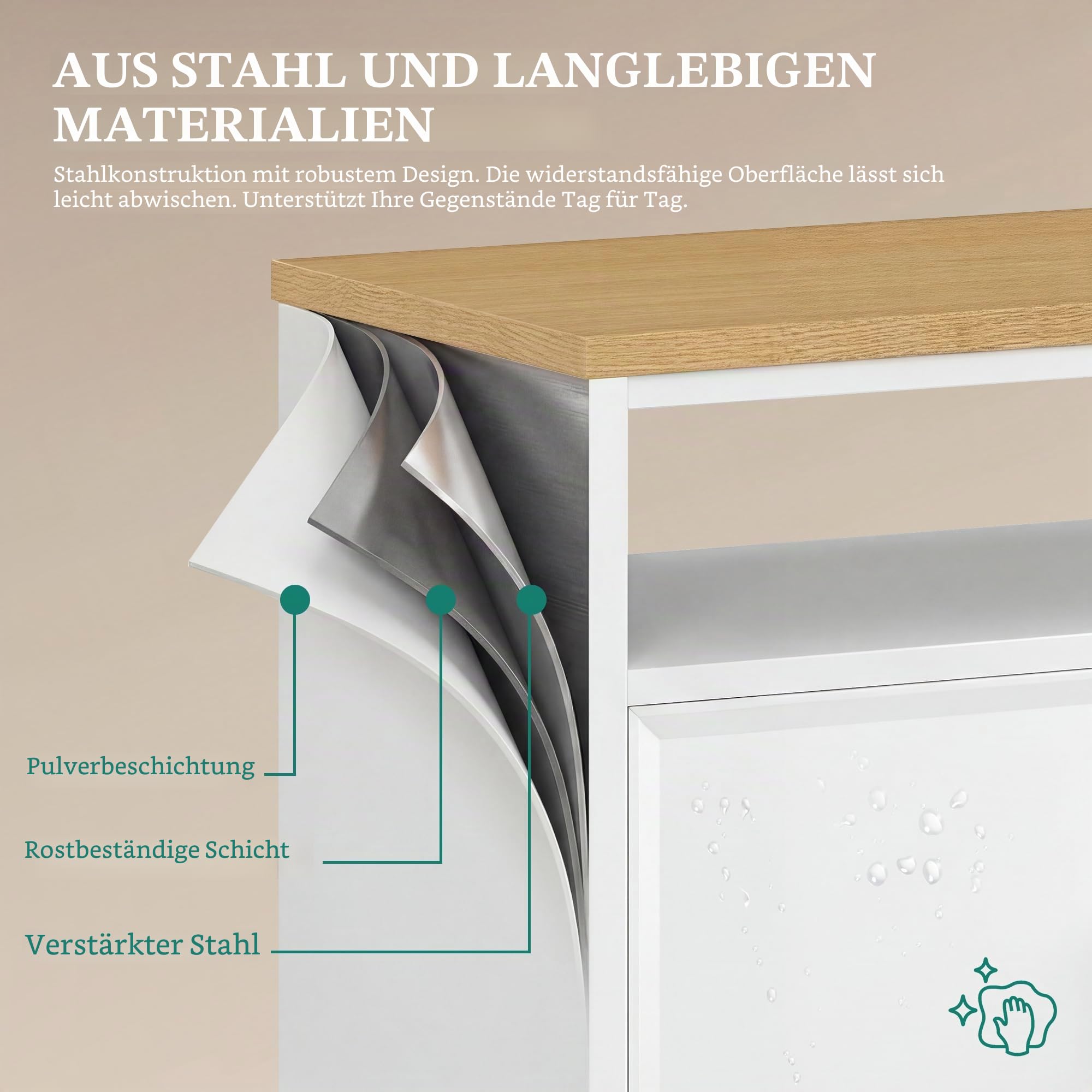 YITAHOME Sideboard Metallschrank, Küchenschrank Doppeltür, 108 cm, Weiß