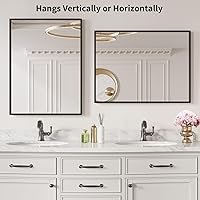Vista 3 de LOAAO Espejo de Baño de Pared Rectangular Negro de 20"X30", Marco de Aleación de Aluminio Negro Mate, Vidrio Templado, se Cuelga Vertical u