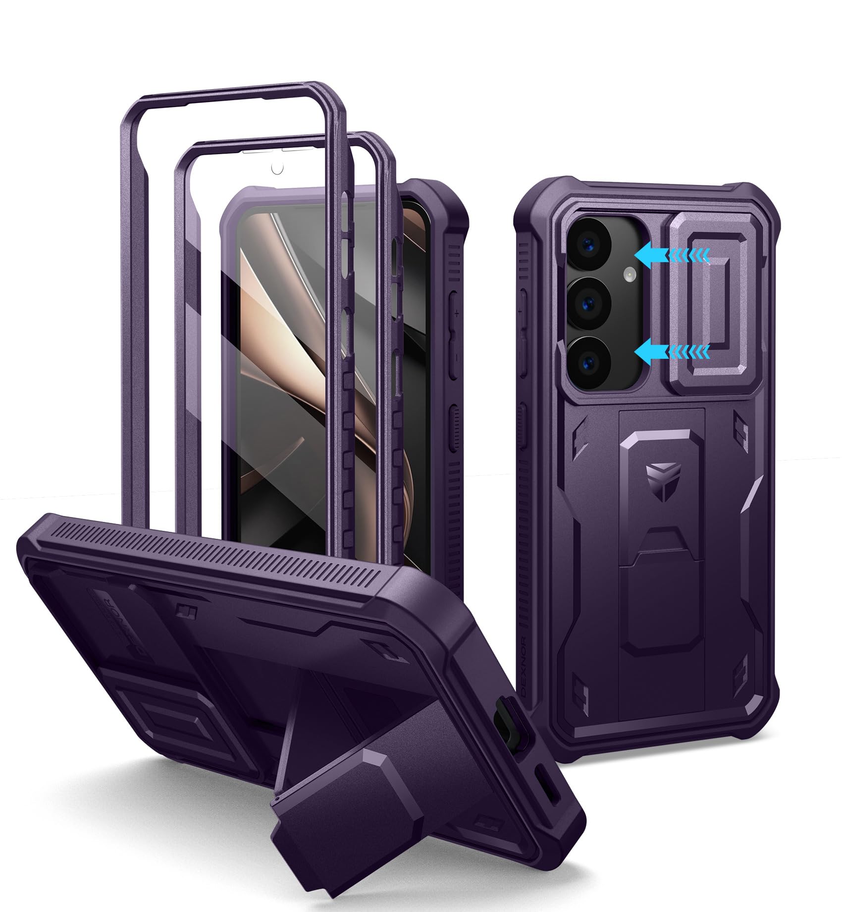 Dexnor for Samsung Galaxy S25 Case with Built-in Slide Camera Cover&amp; Screen Protector&amp;Kickstand,Heavy-Duty Shockproof Rugged Case Full-Body Bumper Protective Cover for Galaxy S25(2025),Phantom Purple