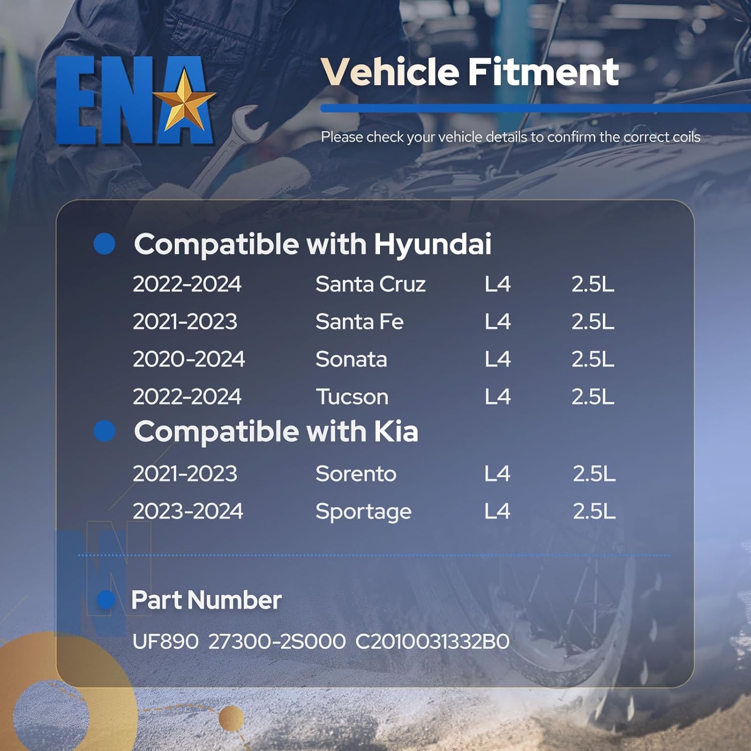 ENA Set of 2 Ignition Coil Pack Compatible with Hyundai Santa Cruz Santa Fe Sonata Tucson 2020 2021 2022 L4 2.5L Only For NA