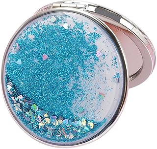 Easnea Compact Mirror Travel Pocket Makeup Mirror for Women, Purse Szie, Cosmetic Mirror Folding Magnifying Beauty Mirror - Blue, Round