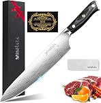 MOSFiATA 8 inch Couteau de chef professionnel Super Sharp avec garde-doigts et aiguiseurs de couteaux, acier inoxydable haute carbone allemand EN1.4116 avec poignée Micarta et boîte cadeau