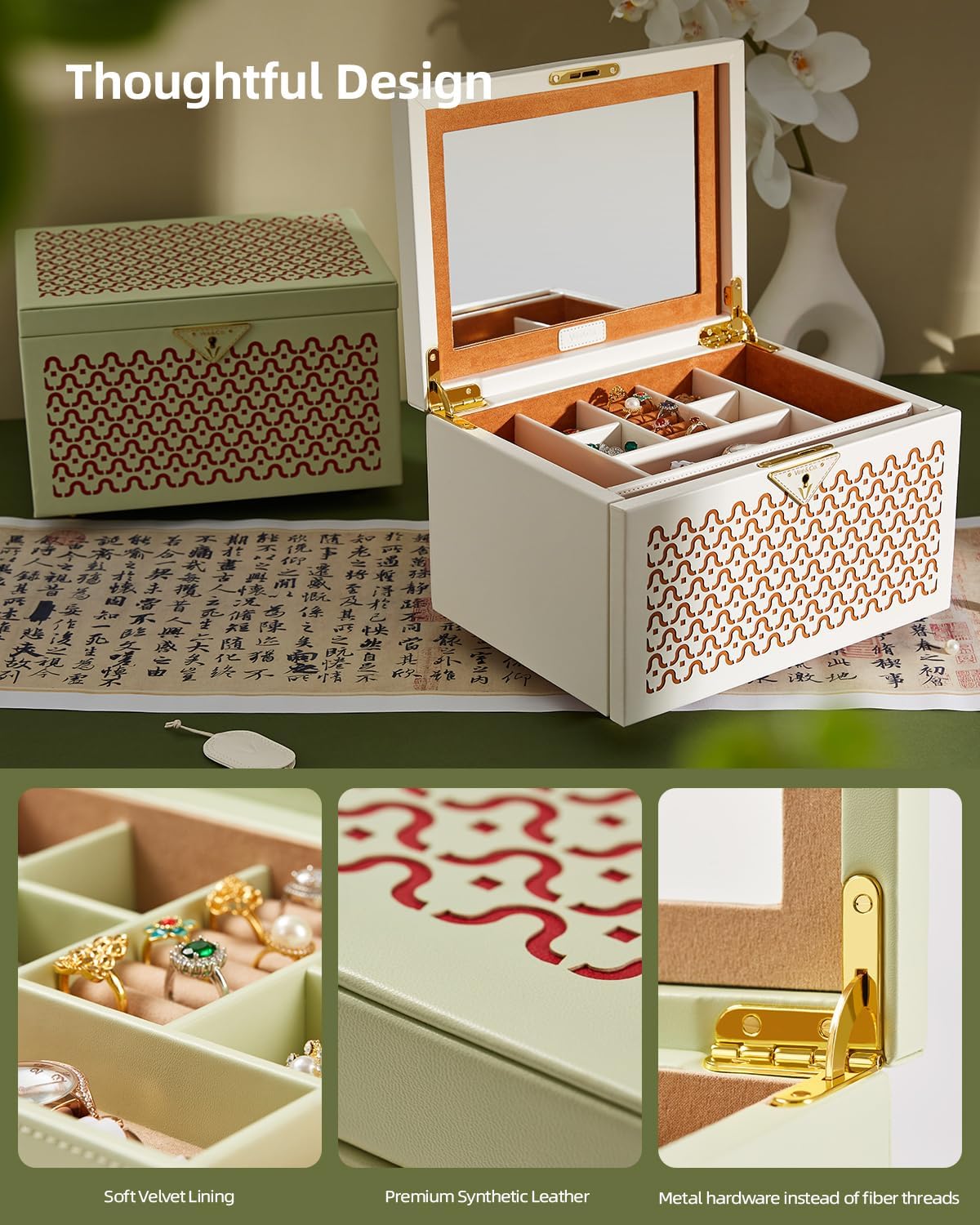 Vee Jewelry Box,Jewelry Storage Box,Jewelry Organizer,Gift Idea for Bracelets/Gold Jewelry/Necklaces(Green) - Image 3