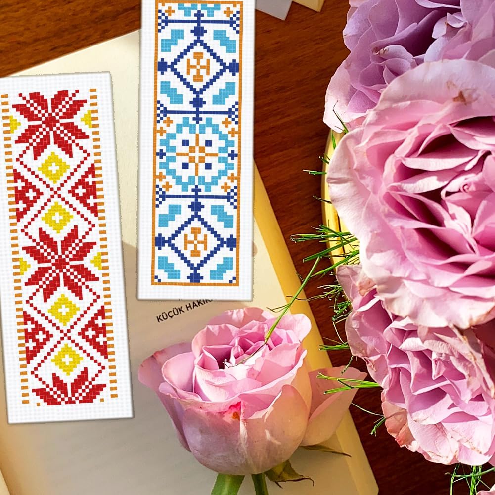 BEUNITONE 6 Pcs Vintage Cross Stitch Bookmark Kits for Beginner with Backing Felt Floss Instructions, Handmade Bookmarks DIY Stamped Craft Embroidery Kits for Adults, Book Lovers 8.5''x3''