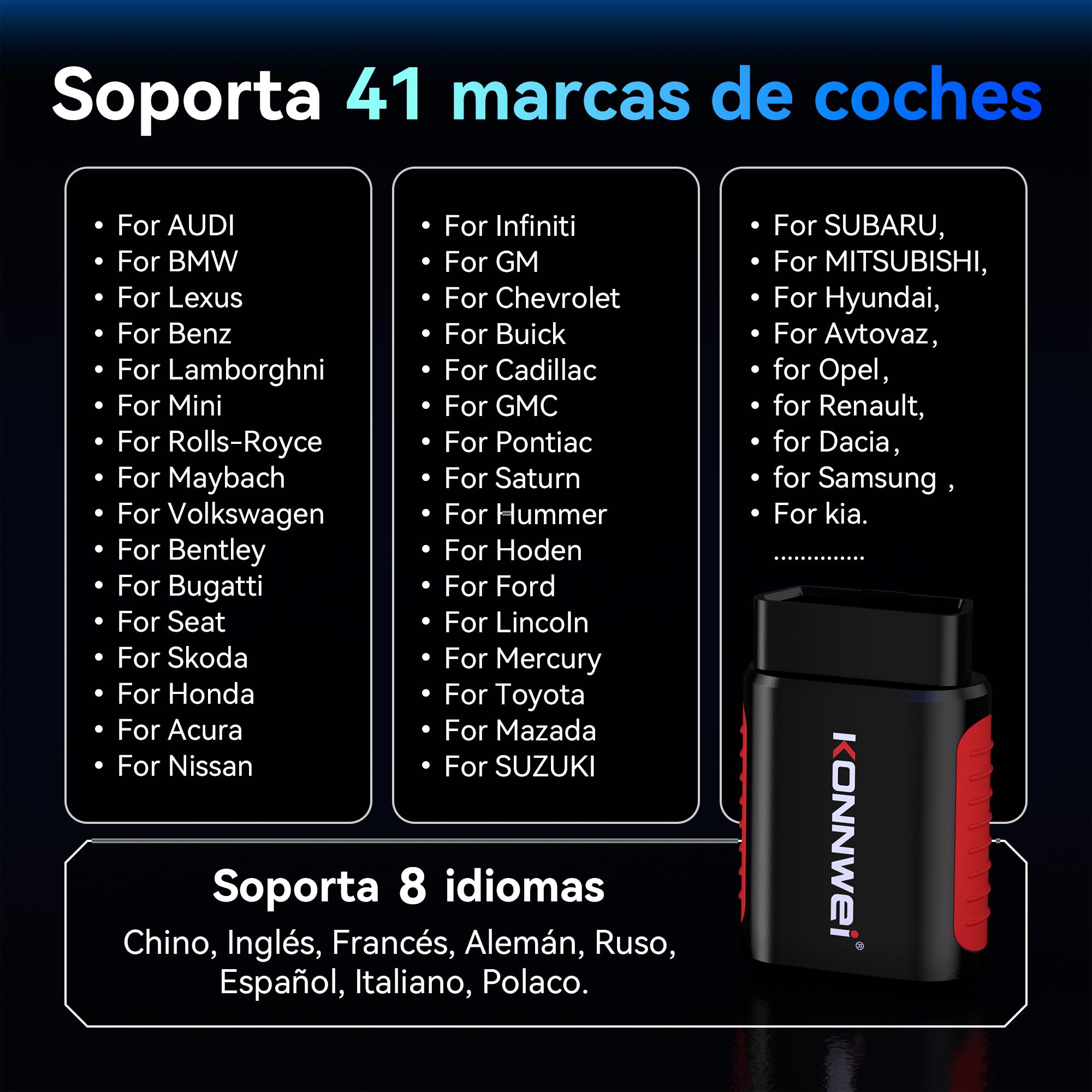 KONNWEI KDIAG - Escáner OBD2 Bluetooth, herramienta de diagnóstico para todo el sistema, 5 reinicios, comprobación del lector de código del coche, prueba de rendimiento del vehículo para iOS y Android