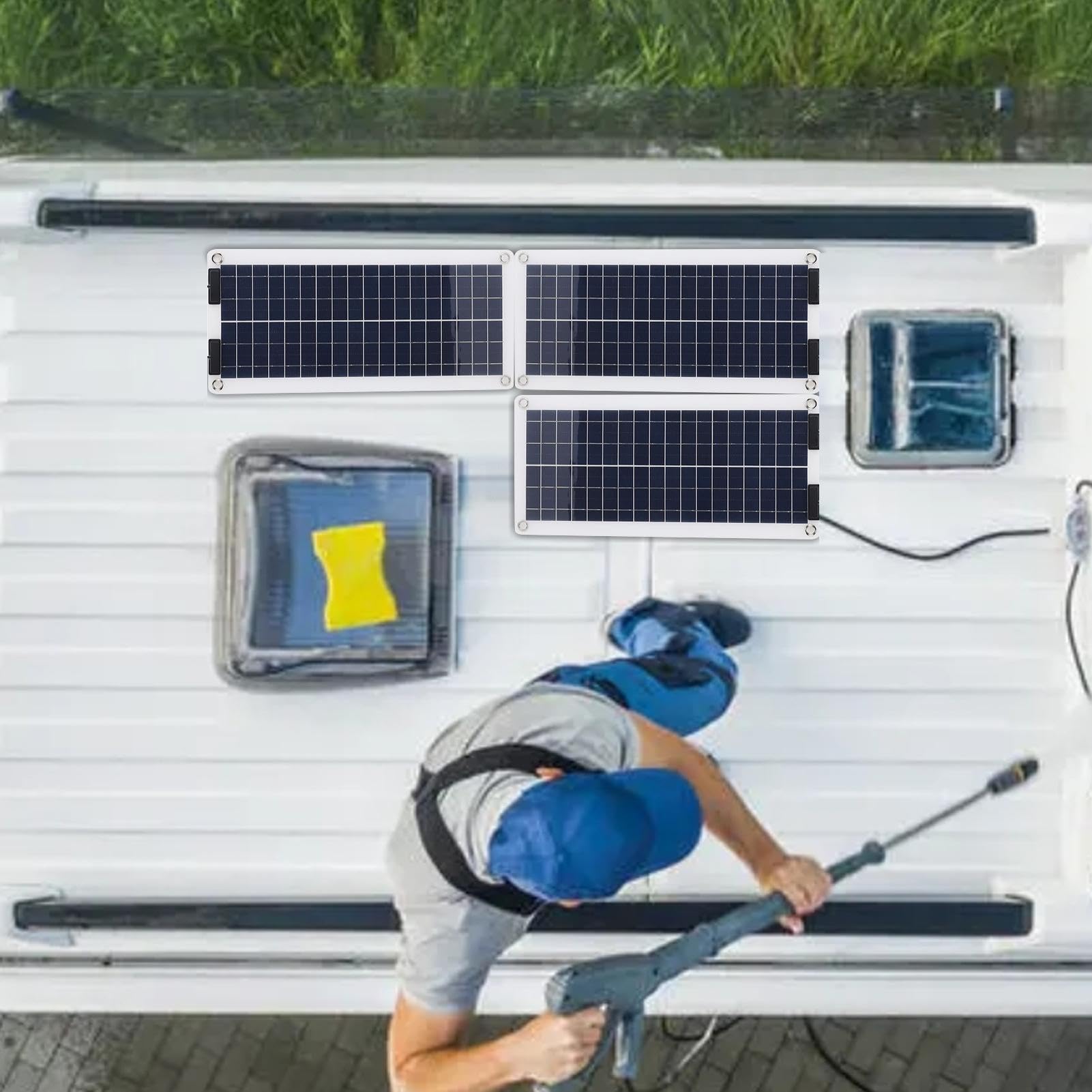 Mantenitore caricabatteria solare per auto, Mantenitore batteria solare, Caricatore di mantenimento impermeabile da 100 W, Mantenitore batteria solare, Doppia uscita, per auto 12V-24