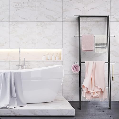 Miniatura 5 de CANYAVE Toallero de escalera para mantas, escalera inclinada de pared, toallero para mantas, escaleras de manta de 4 niveles para sala de estar y