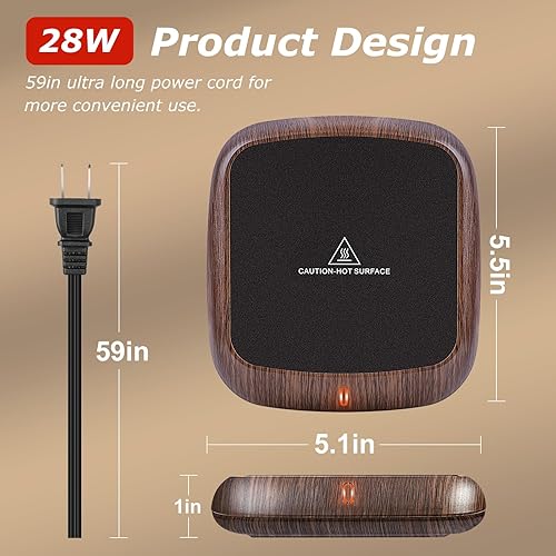 Miniatura 7 de PUSEE Plato calentador de velas grande con apagado automático de 6 horas, calentador de taza de café con 3 ajustes de temperatura, calentador de