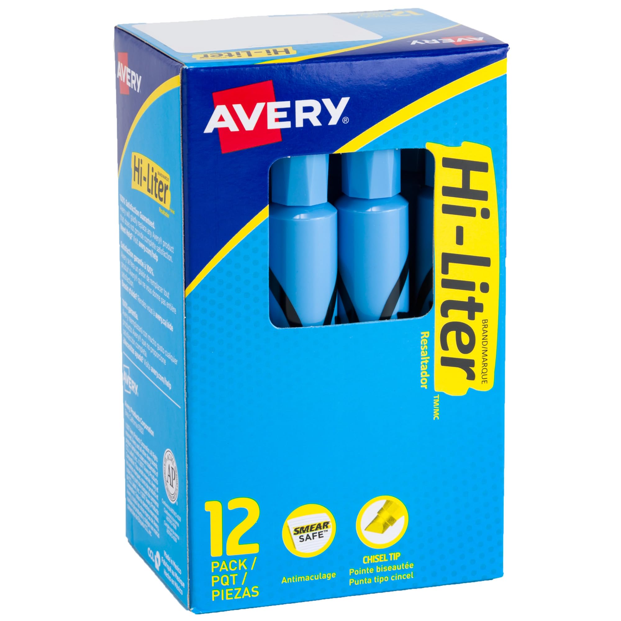 Avery Hi-Liter Desk-Style Highlighters, Smear Safe Ink, Chisel Tip, 12 Light Blue Highlighters (07746)