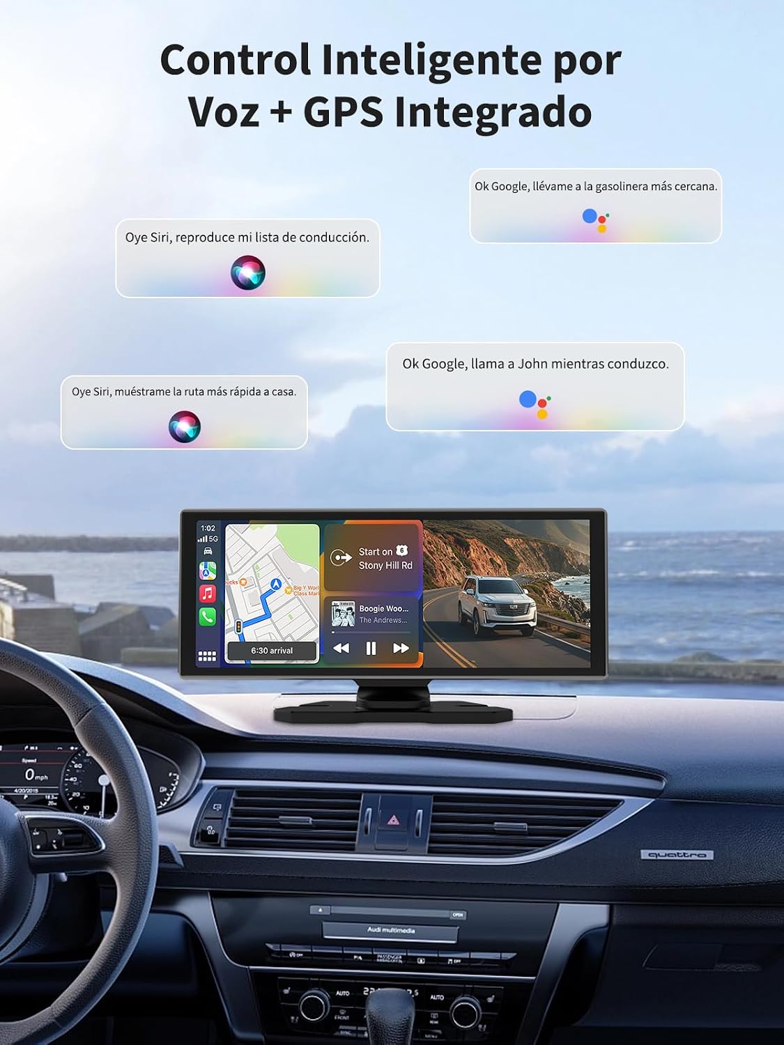Largest Portable 11.26'' Wireless CarPlay/Android Auto Screen with 2.5D 1920x720 HD Display, Built-in DVR, 4K Front + 1080P Rear Camera, Car Screen,Easy Install Dash Cam,GPS Navigation,Voice Control
