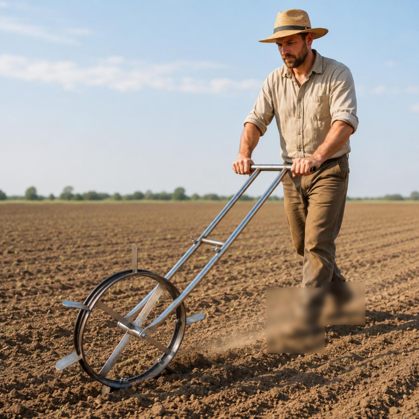 perfeclan Dispositivo de Siembra Ajustable Herramienta Manual para Hileras Abreagujeros de Campo Rueda Cultivadora con Dientes Implemento de Metal con Control Preciso Adecuado para Granja Campo