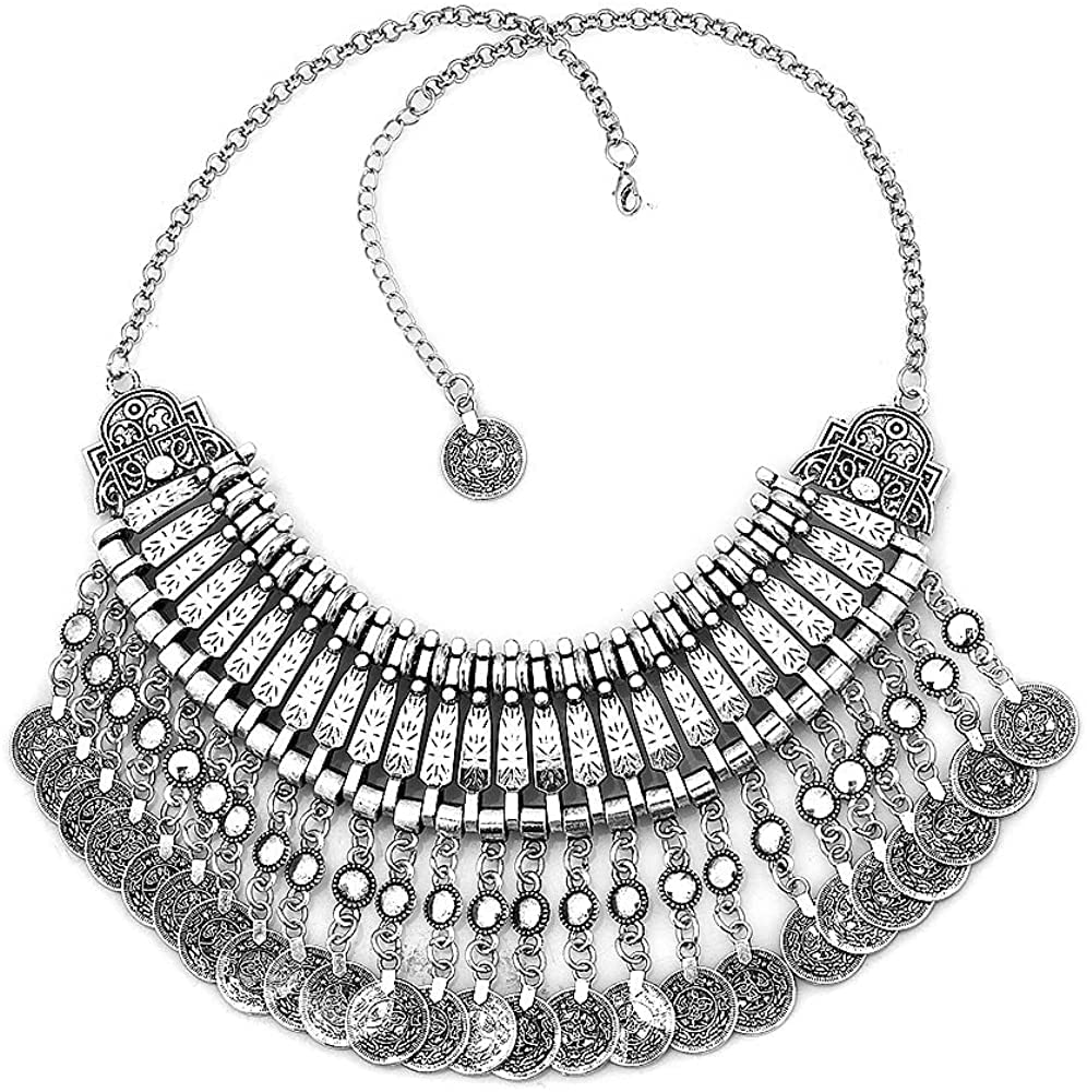 Dulcett Afghani Chokar Necklace | Black Metal Choker Necklace | Boho Jewellery For Women | Oxidised German Silver Afghani Choker | Gift For Her | Heavy Choker Necklace For Women (B0B34Z752C) Amazon Price History, Amazon Price Tracker