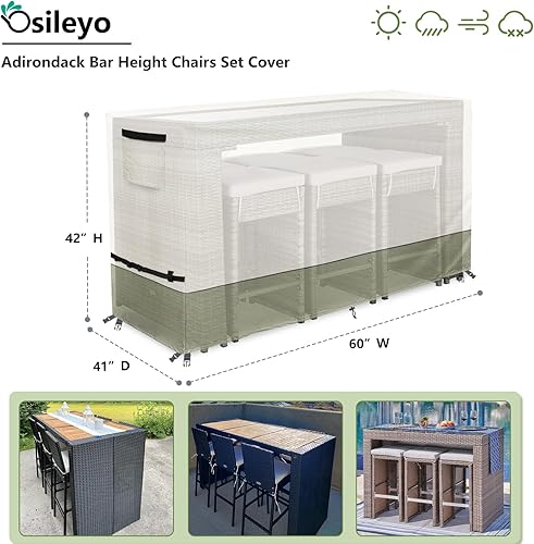 Miniatura 2 de Juego de 7 piezas para comedor de patio, 100% impermeable al aire libre, 60 pulgadas, rectangular, de mimbre alto, juego de mesa de bar y sillas,