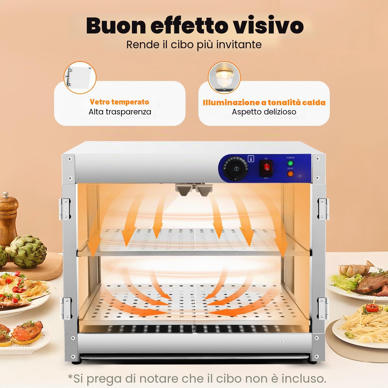 Vetrina per alimenti a doppio strato, con illuminazione a LED, capacità per ristoranti, panifici e caffetterie, 800 W