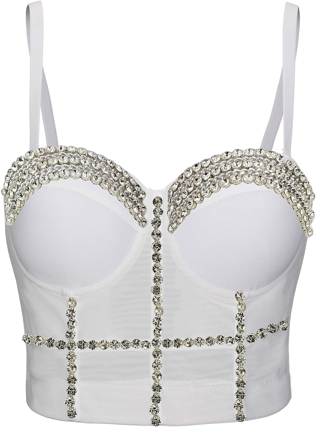 Women's Handmade Rhinestone Diamond Push up Bustier Crop Top Punk Corset Bra Vest - Image 2