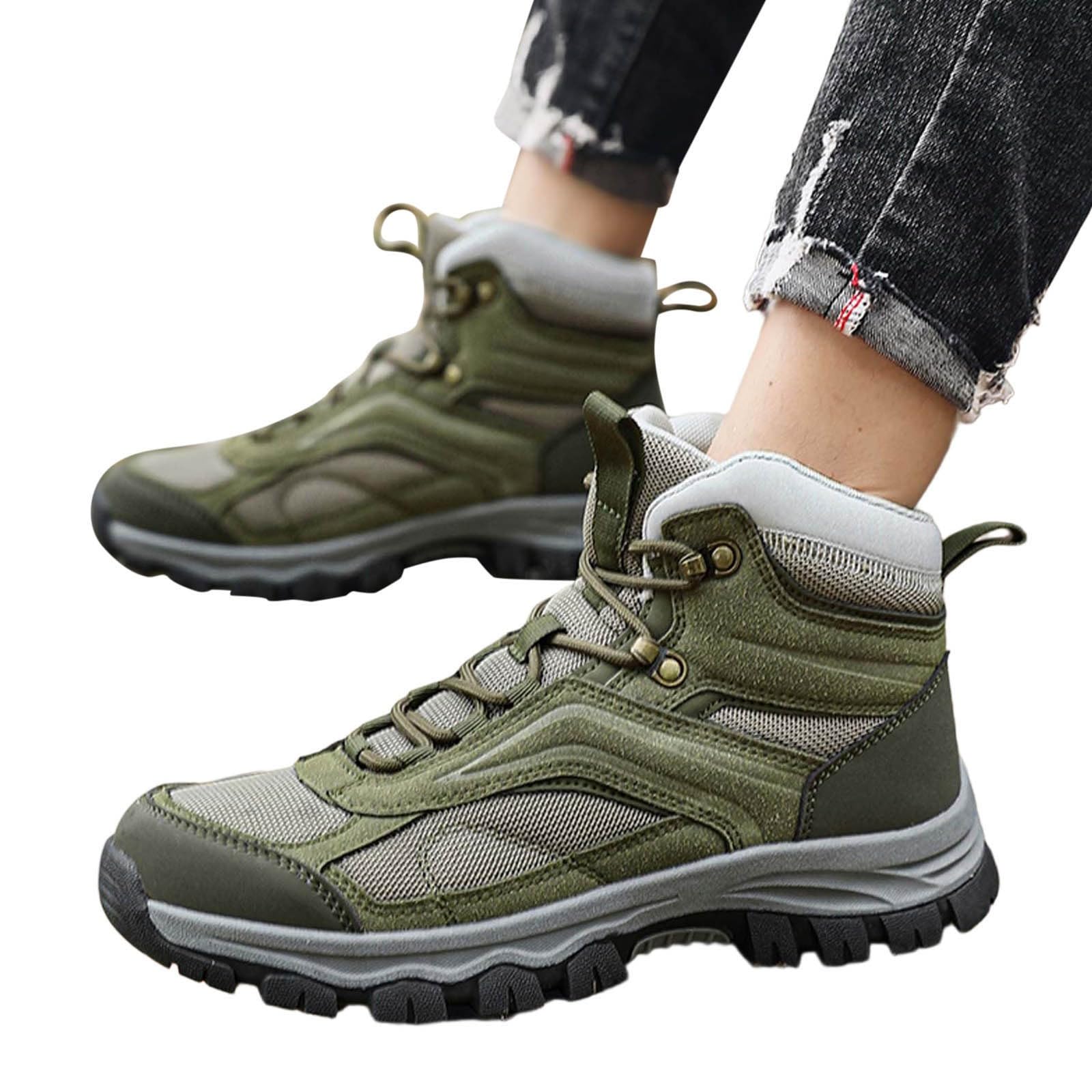 Chaussures de Randonnée Montantes Homme Hautes Protection Cheville Bout Renforcé Maille Respirante Semelle Crantée Antidérapante Trekking Plein Air Vert pour Randonnée Montagne