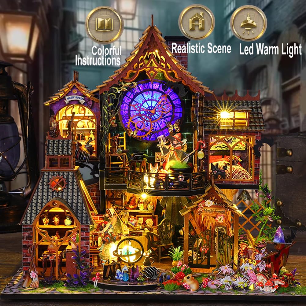 DIY Holzpuzzle Architektonisches Modell 3D Mini Puppenhaus Möbel Kit mit Musikbewegung und LED-Lichtern Kreativraum Bestes für Erwachsene Geschenk (ES015)